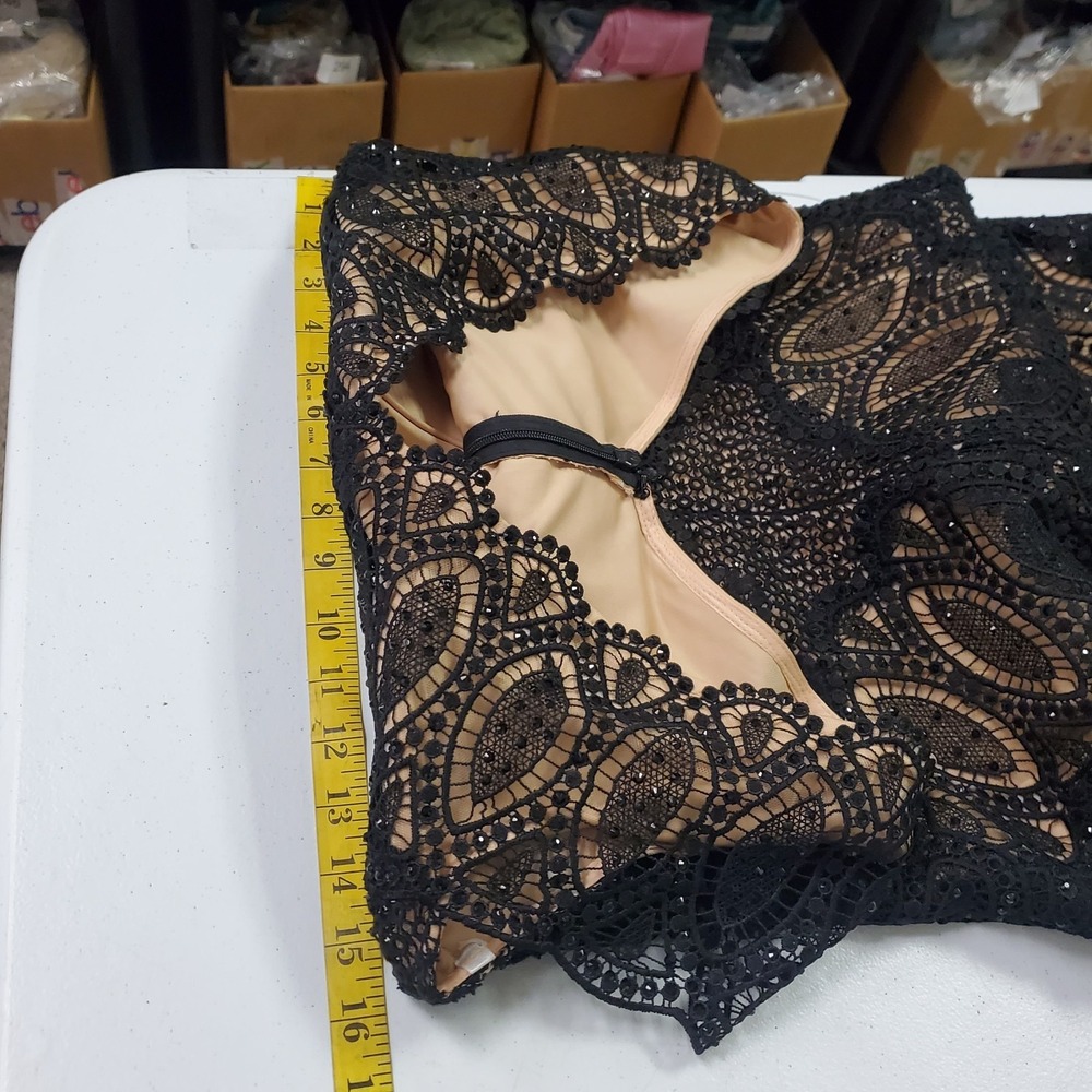 Jovani Womens Black Beaded Lace Overlay Nude Midi Dress Size 4 Elegant‎ Event - Picture 10 of 16